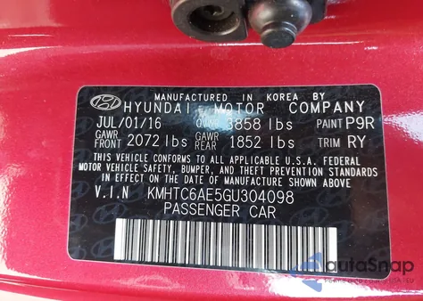 2016 Hyundai Veloster Turbo z USA, uszkodzony, nr VIN KMHTC6AE5GU304098